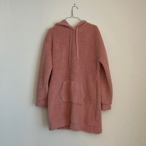 Long sleeve, long tunic pink sweater with hood. XL, never worn